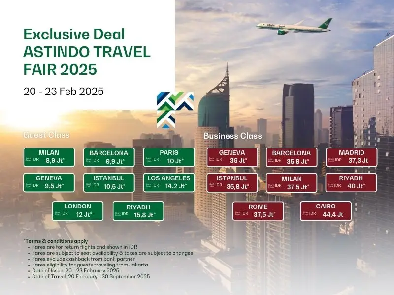 Saudia Airlines Hadir di ASTINDO Travel Fair 2025: Diskon Spesial ke Berbagai Destinasi!